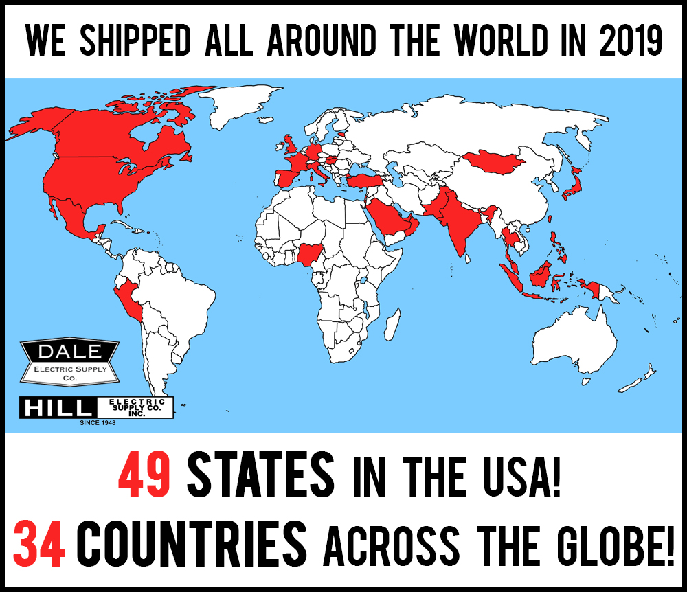 How many countries did we ship to in 2019?